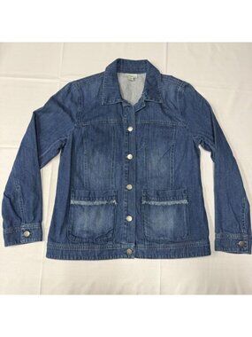 J Jill Denim Jean Jacket Women’s Small Petite Blue Frayed Details Boho Retro
